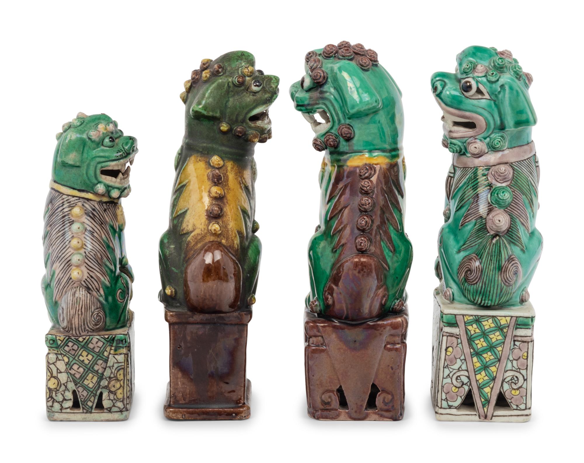 Six Chinese Famille Verte Porcelain Figures of Fu Lions