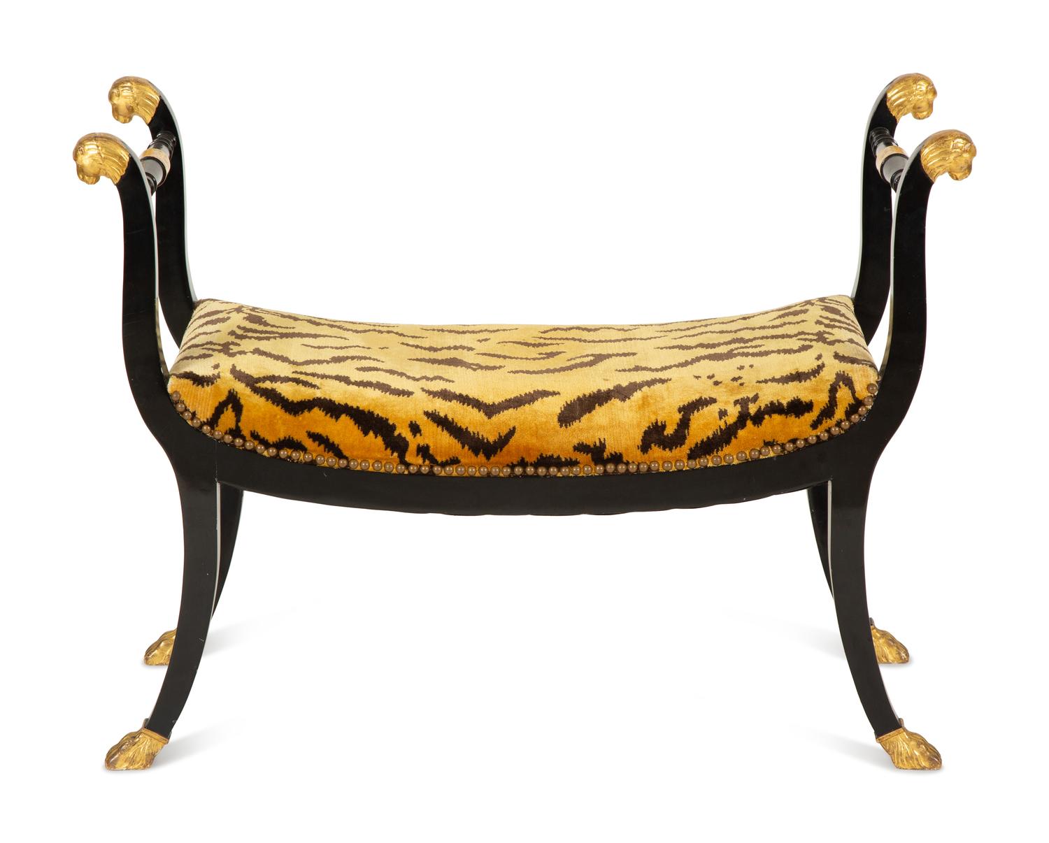 A Regency Style Parcel Gilt Ebonized Window Bench — 19th/20th Century