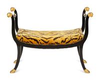 A Regency Style Parcel Gilt Ebonized Window Bench — 19th/20th Century