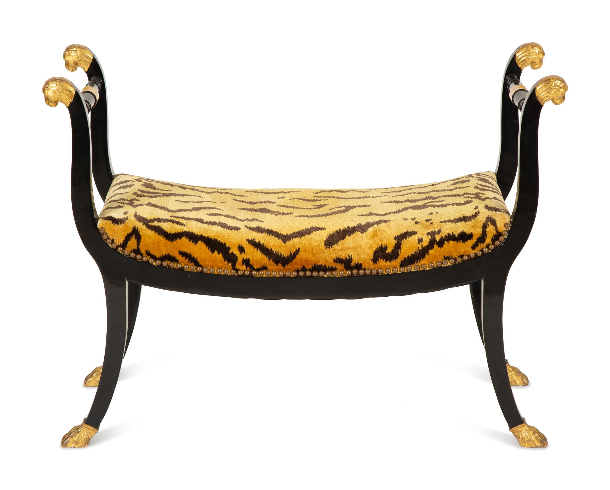 A Regency Style Parcel Gilt Ebonized Window Bench — 19th/20th Century