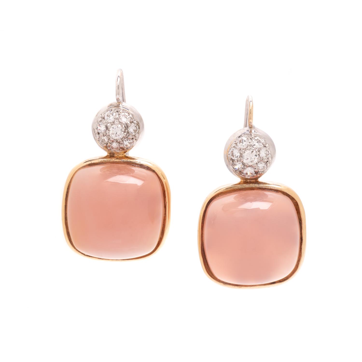 BICOLOR GOLD, ROSE QUARTZ AND DIAMOND EARRINGS
