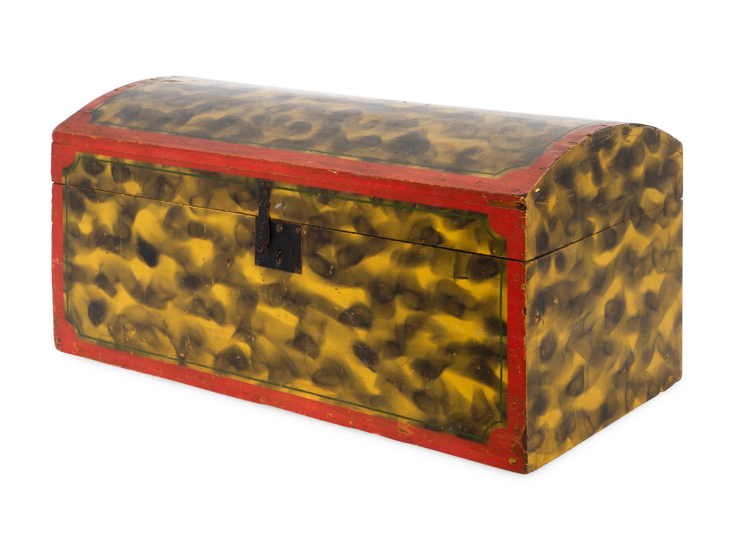 A Large Dome-Top Smoke Decorated Poplar Storage Box