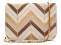 A Judith Leiber Cream Patent Leather Chevron Handbag, 9.5" x 7" x 1.5".