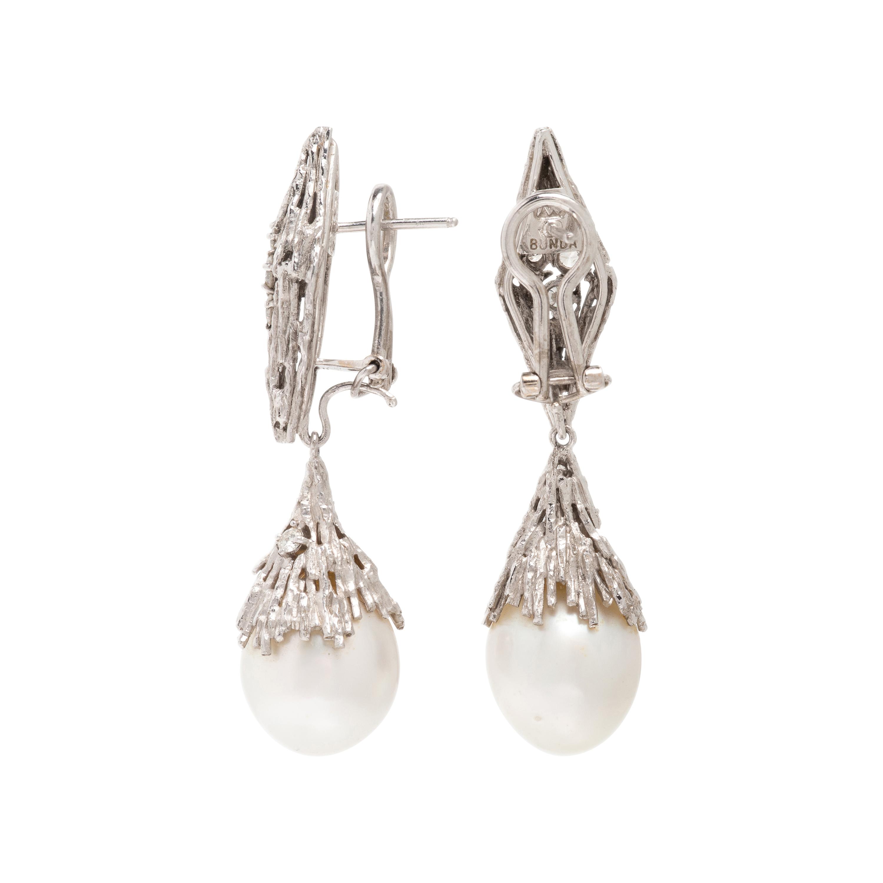 Bunda, Cultured Pearl, Diamond, and White Gold Convertible Drop Earrings