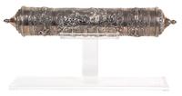 A Burmese .800 Silver Scroll Holder, 19TH CENTURY, having repousse figural and landscape decoration.