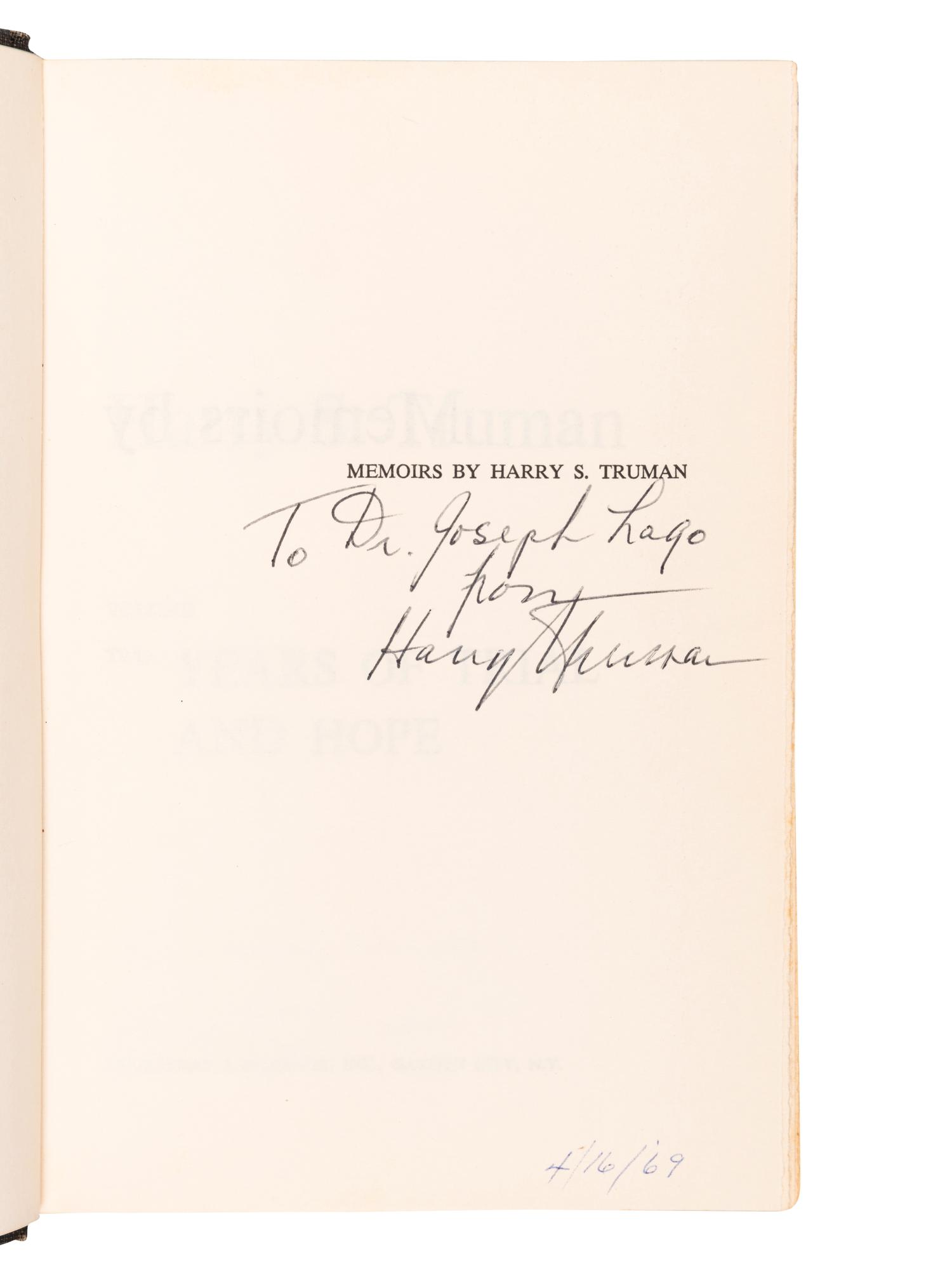 TRUMAN, Harry S. (1884–1972). [Memoirs:] Year of Decision. --Years of Trial and Hope . Garden City, New York: Doubleday & Company, Inc., 1955–56.