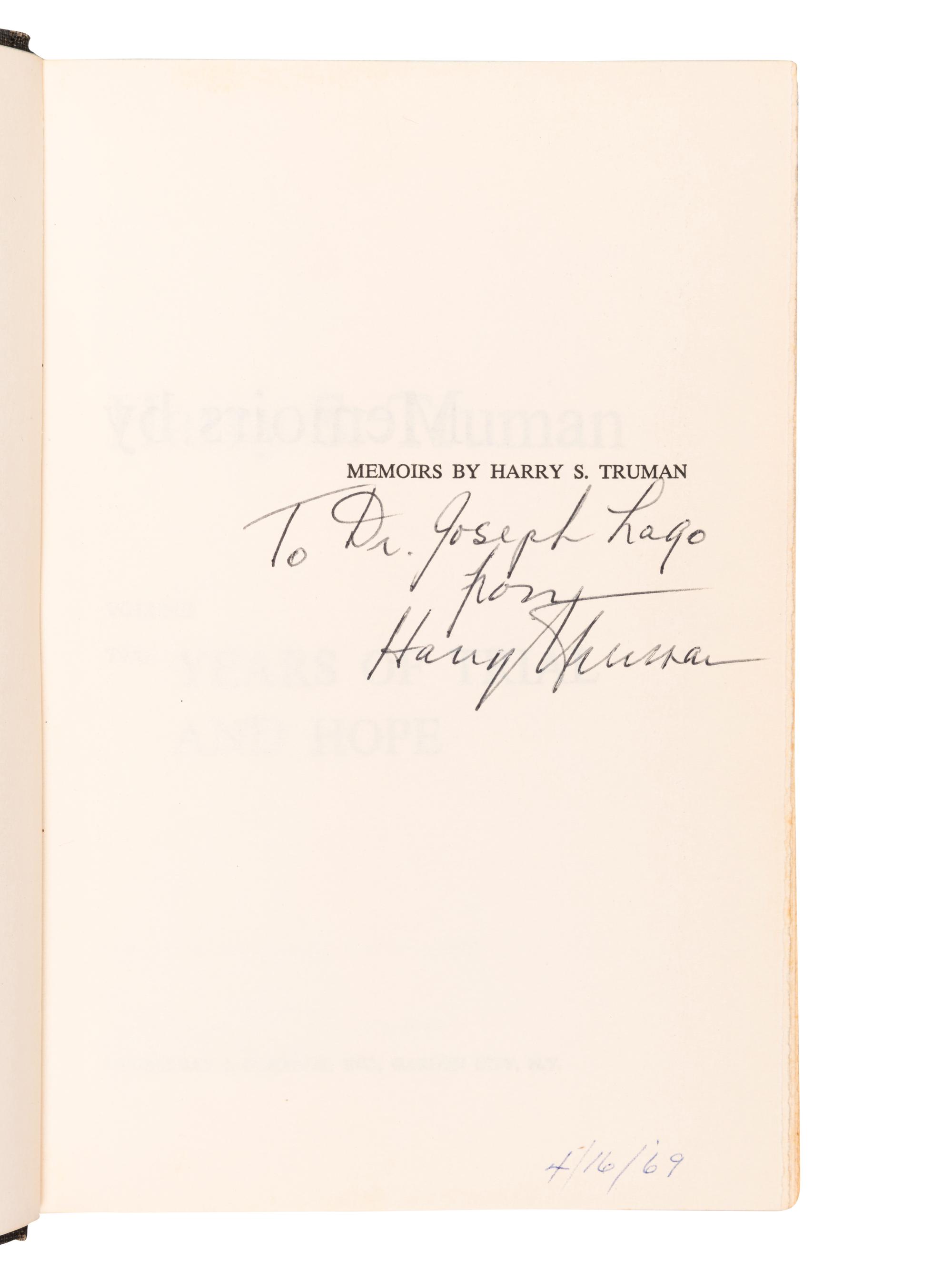 TRUMAN, Harry S. (1884–1972). [Memoirs:] Year of Decision. --Years of Trial and Hope . Garden City, New York: Doubleday & Company, Inc., 1955–56.