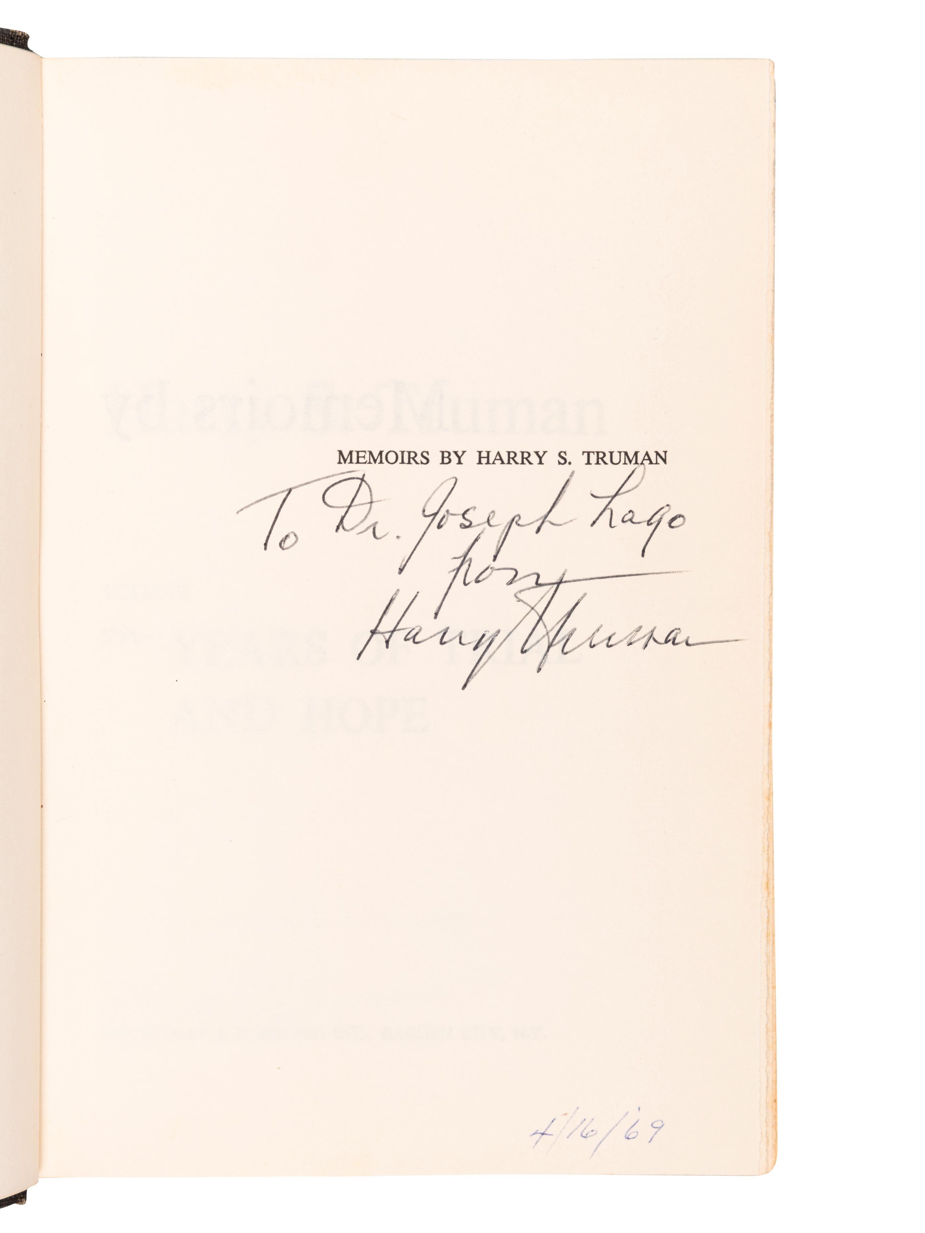 TRUMAN, Harry S. (1884–1972). [Memoirs:] Year of Decision. --Years of Trial and Hope . Garden City, New York: Doubleday & Company, Inc., 1955–56.