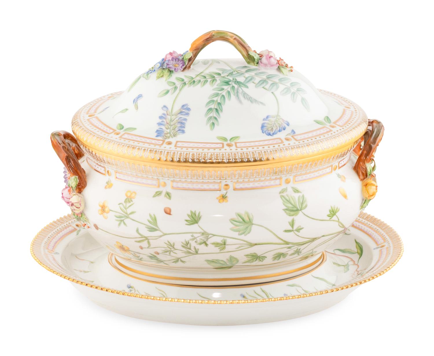 A Royal Copenhagen Flora Danica Porcelain Tureen and Underplate