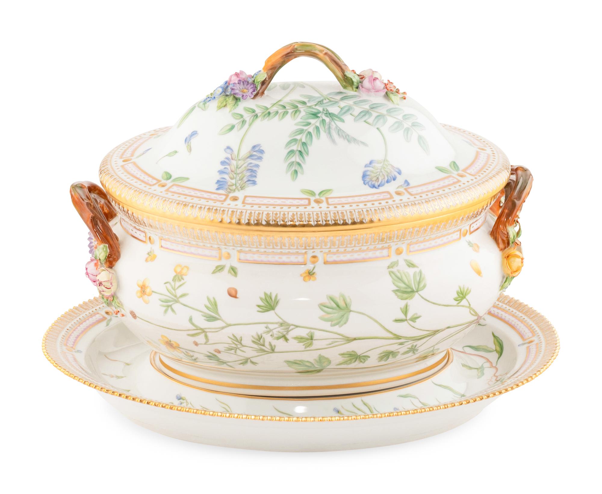 A Royal Copenhagen Flora Danica Porcelain Tureen and Underplate