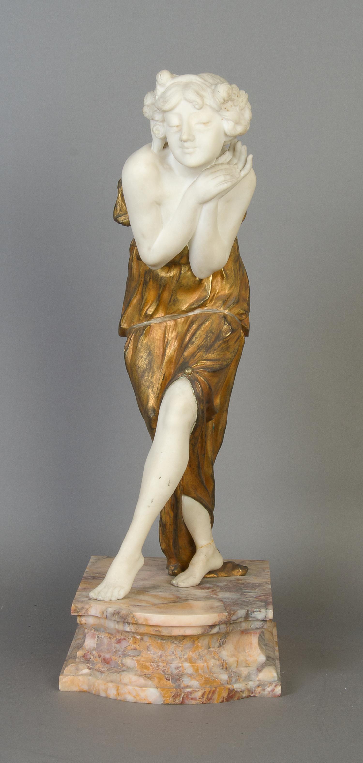 A French Alabaster and Gilt Bronze Figure, Gory, Height 20 1/2 inches.
