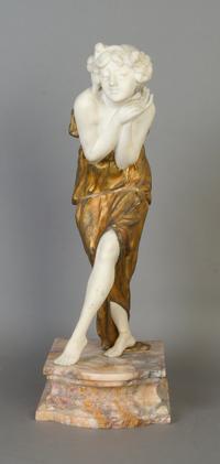 A French Alabaster and Gilt Bronze Figure, Gory, Height 20 1/2 inches.