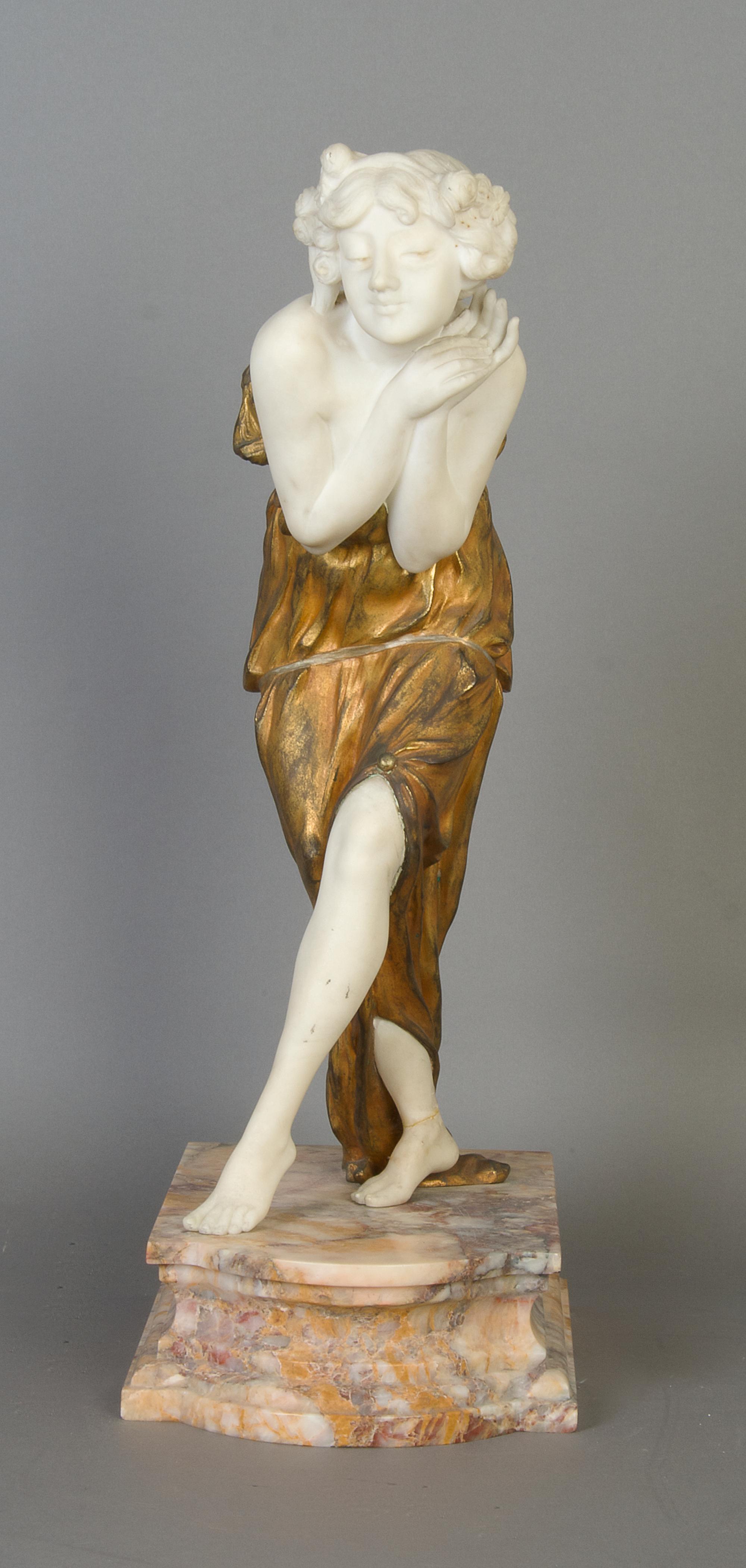 A French Alabaster and Gilt Bronze Figure, Gory, Height 20 1/2 inches.