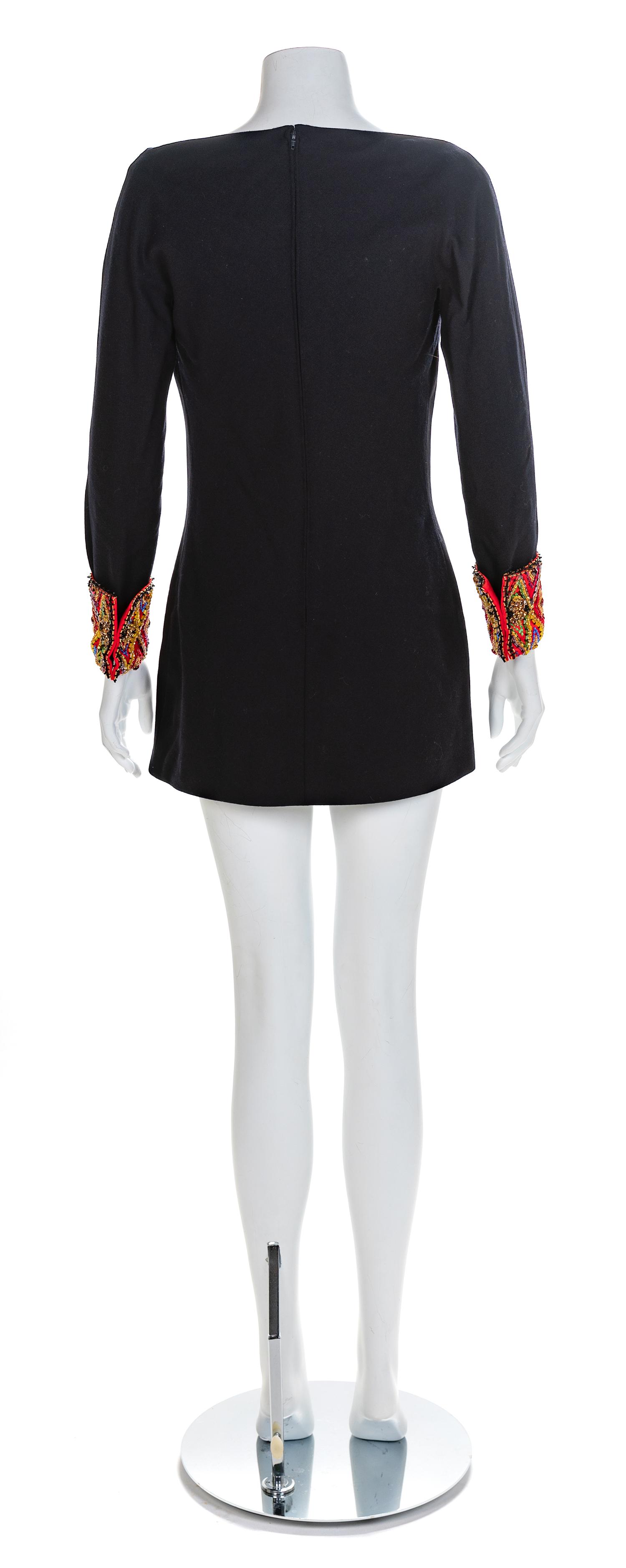 Atelier Versace Black Dress with Beaded Red Cuffs, 1990s No size label