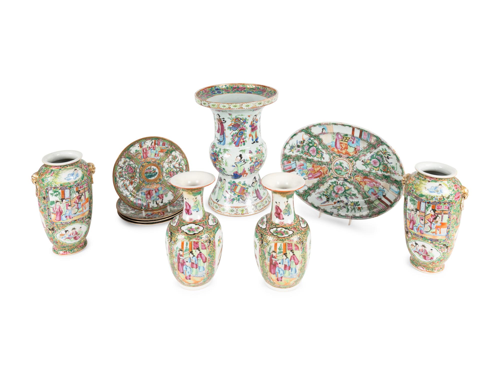 A Collection of Ten Rose Medallion Porcelain Articles