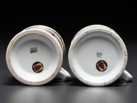 Two Porcelain Occupational Shaving Mugs with Horse-Drawn Wagons