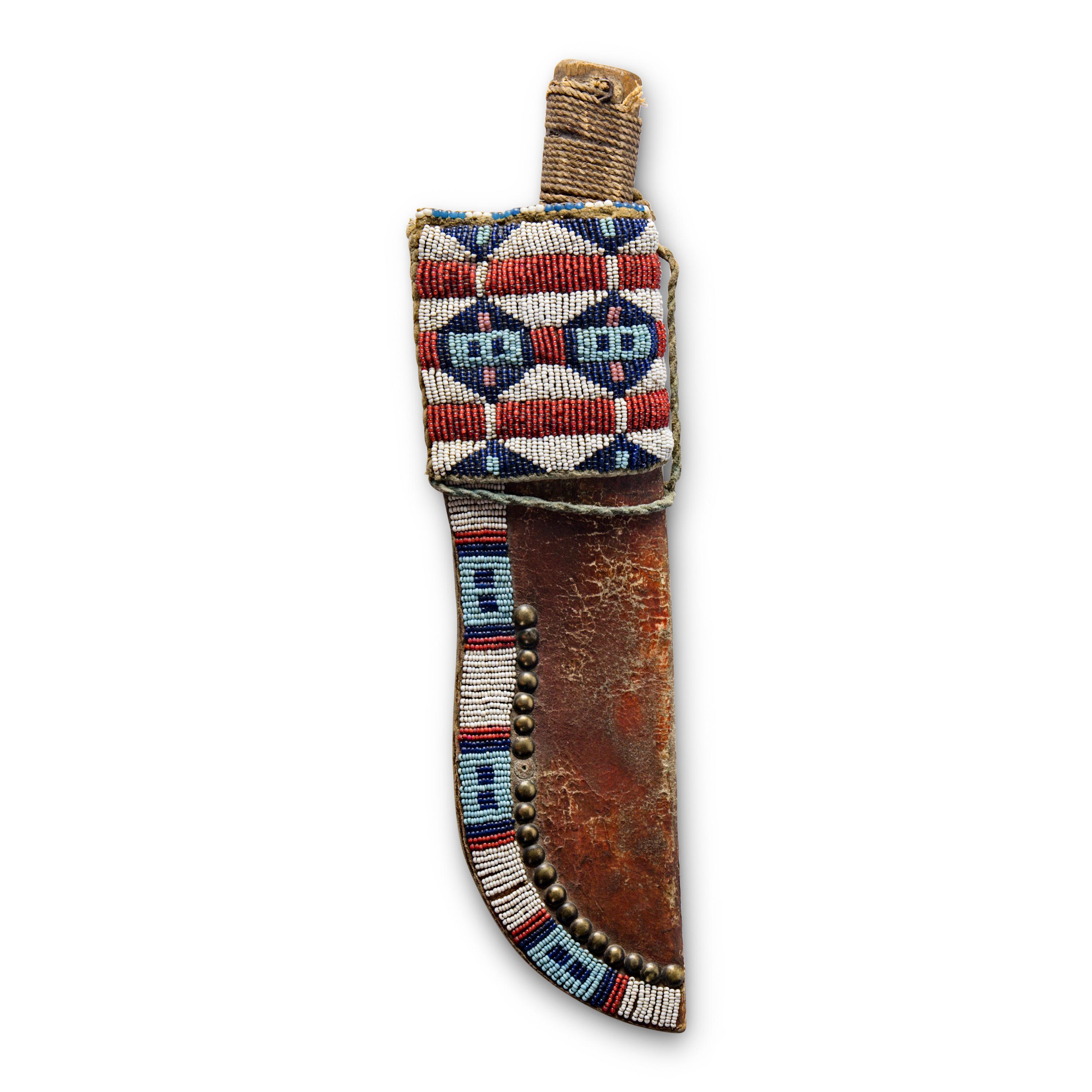 Blackfeet Beaded Buffalo Hide Knife Sheath, with Knife