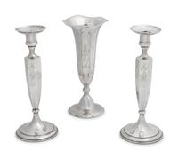Shreve & Co. Weighted Silver Candlesticks and Vase