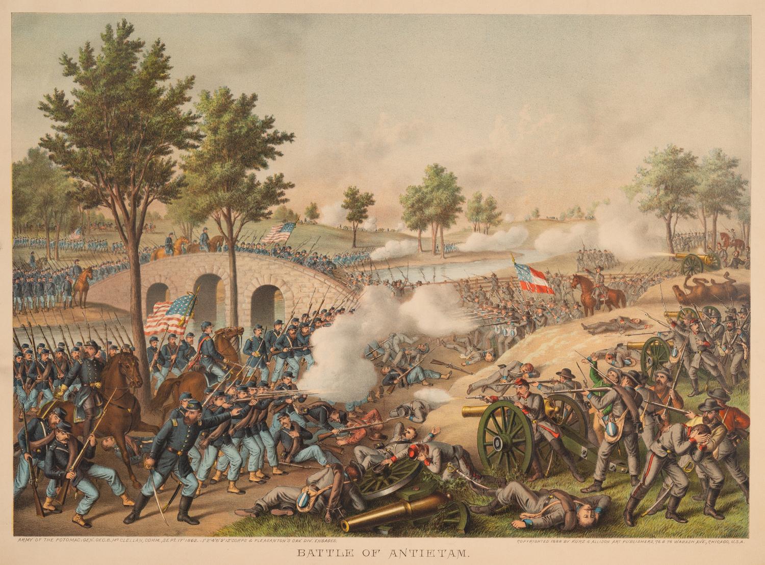 A group of 3 Kurz & Allison lithograph prints depicting battles of the American Civil War, comprising: