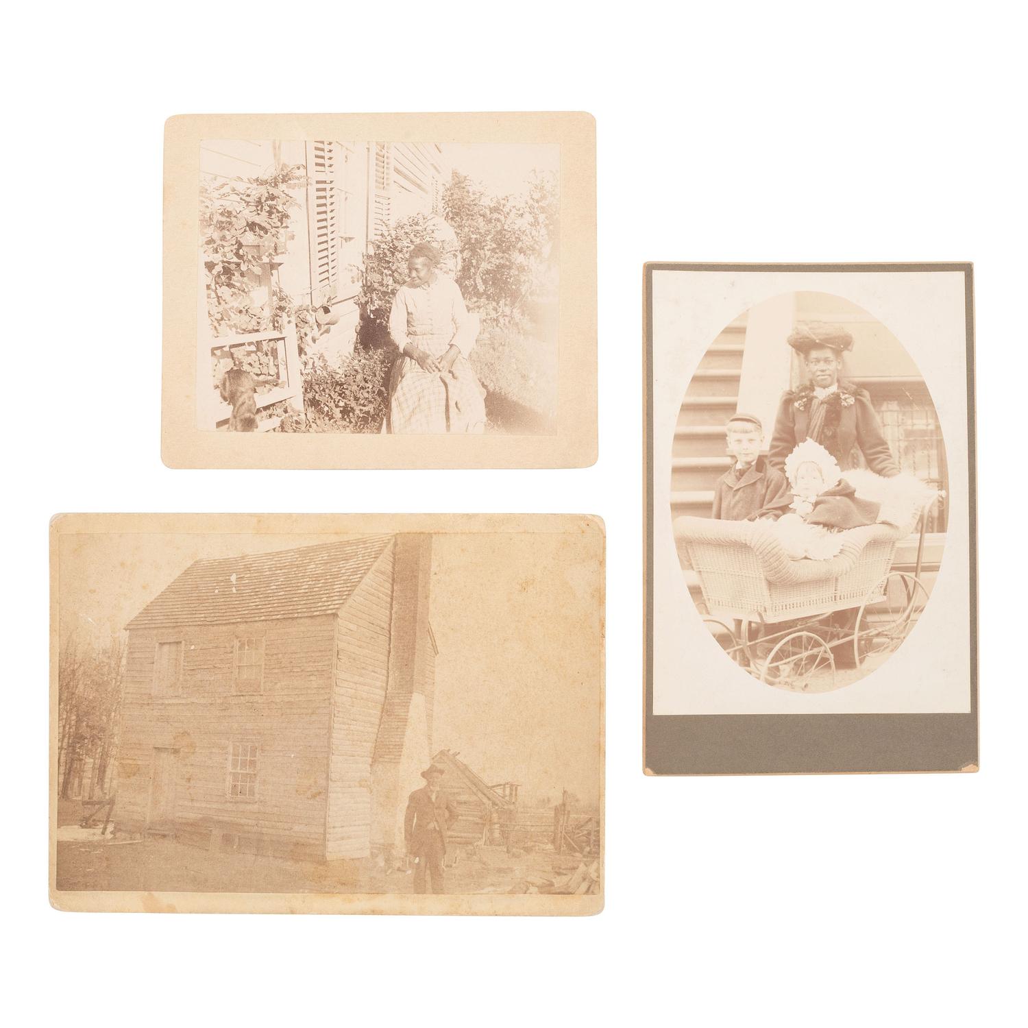 [African-Americana] Group of Photographs of African American Subjects incl. Carte de Visite of Overseer's Quarter and Domestic Workers