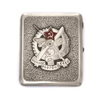 A Russian Silver and Enamel Cigarette Case, Mark of a Soviet-era Artel, Moscow, of rectangular form, the lid applied with the seal of O
