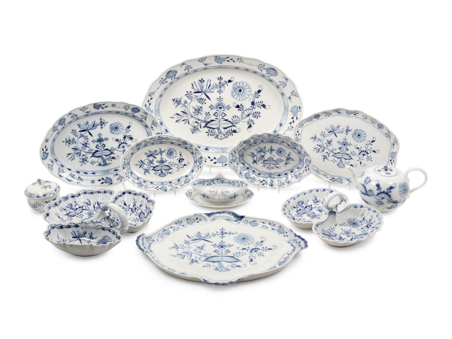 A Meissen Blue Onion Porcelain Dinner Service