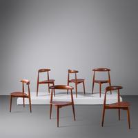Set of Six Heart Dining Chairs, model FH-4103, c. 1960 Fritz Hansen, Denmark