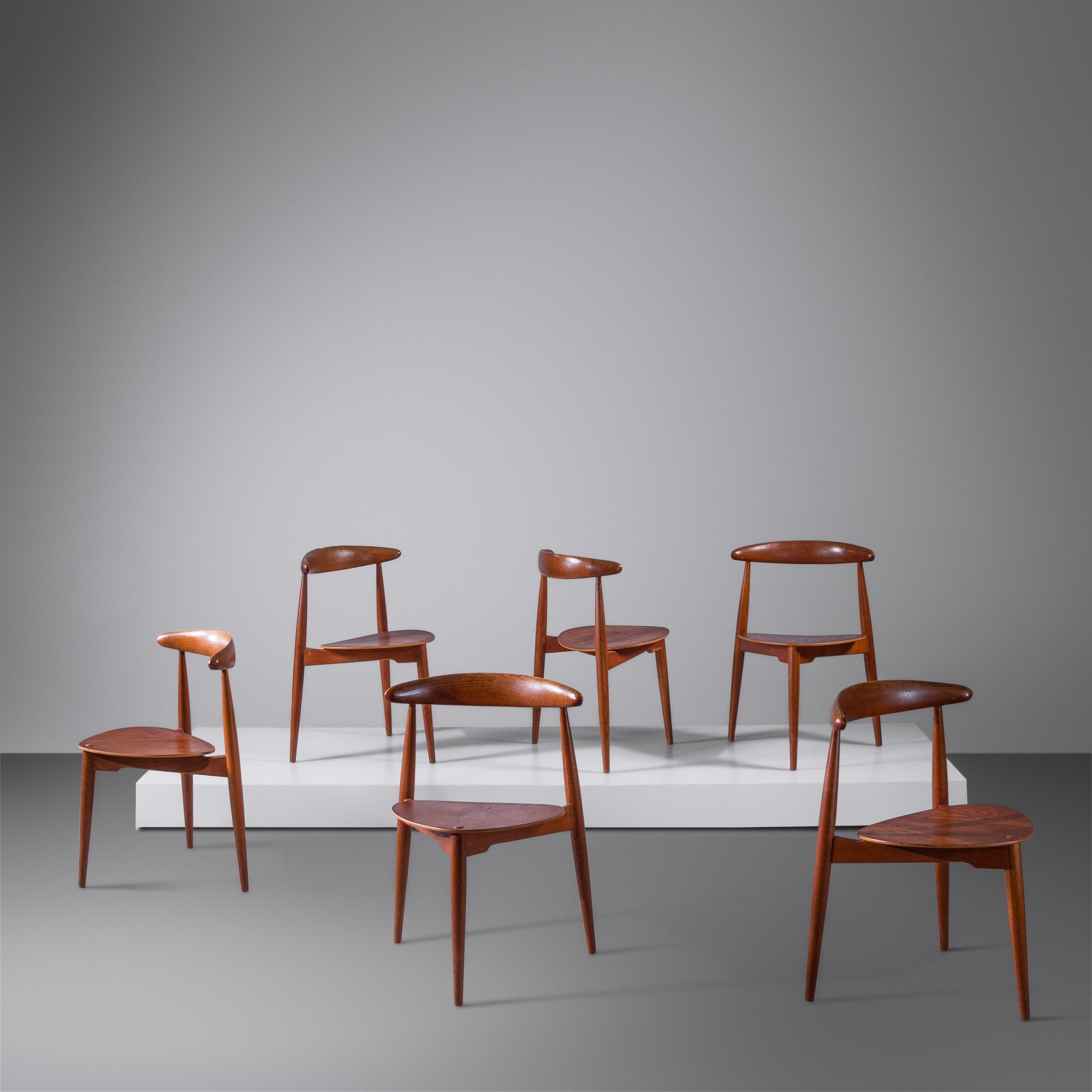 Set of Six Heart Dining Chairs, model FH-4103, c. 1960 Fritz Hansen, Denmark