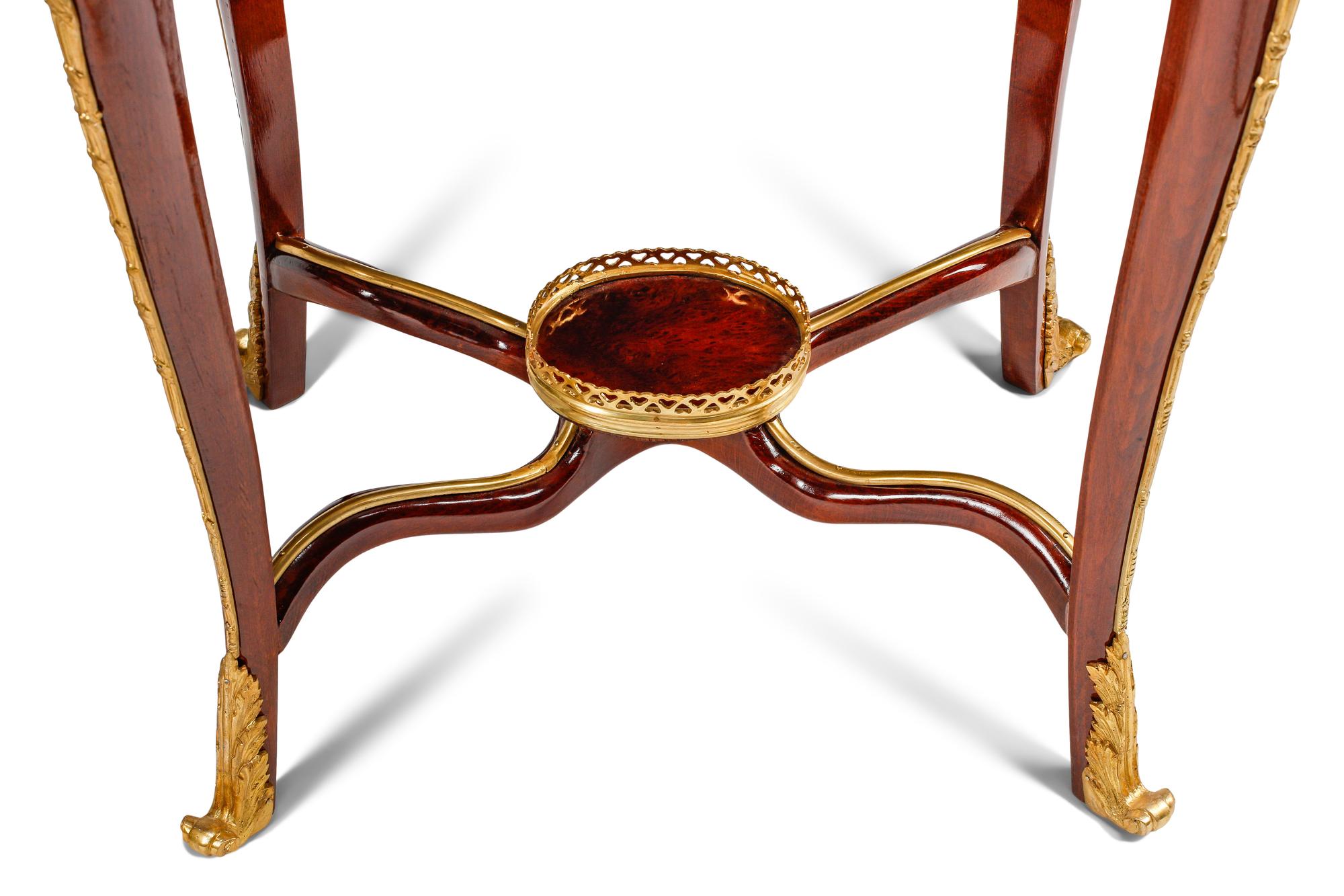 A Pair of Louis XVI Style Gilt Bronze Mounted Marble-Top Tables
