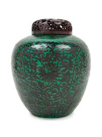 A Chinese Black Decorated Green Glazed Ginger Jar
