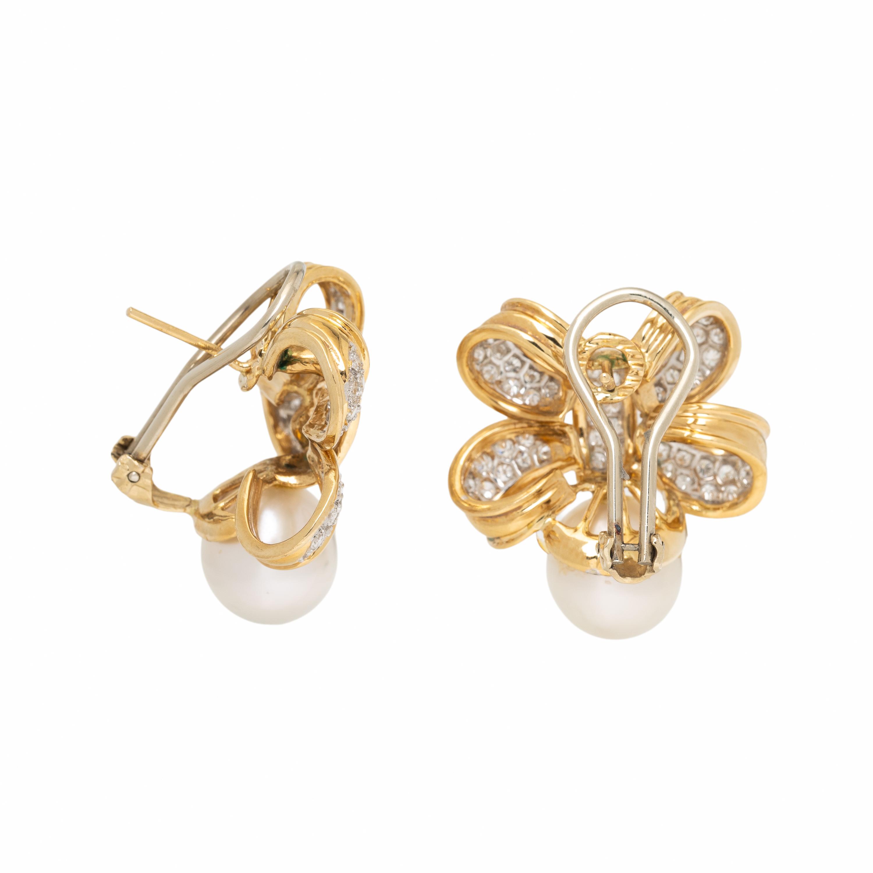 Cultured Pearl, Diamond, and Yellow Gold Bow Earrings