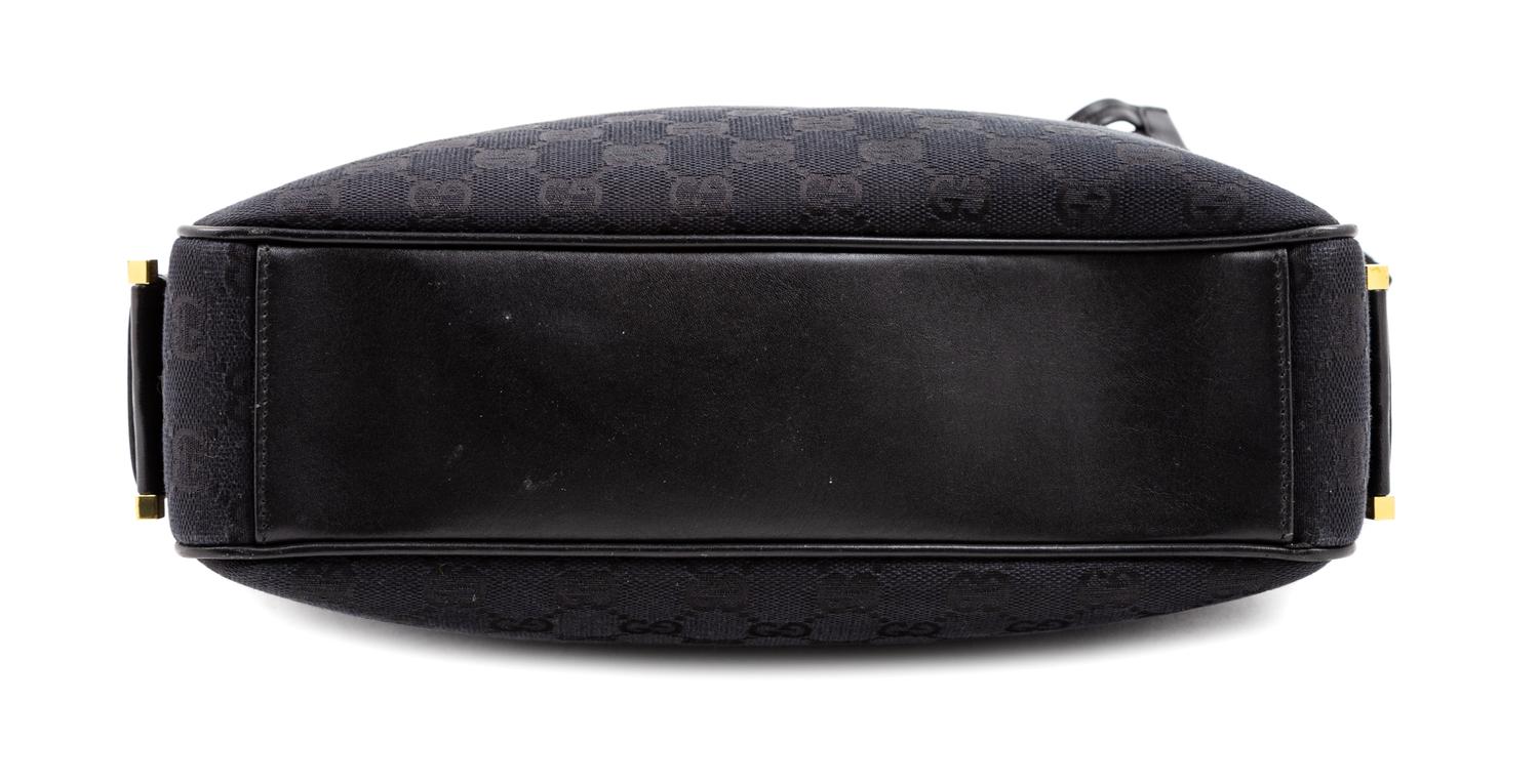 A Gucci Black Monogram Canvas Square Shoulder Bag, 10.5" H x 11" W x 3" D; Shoulder strap: 8.5".