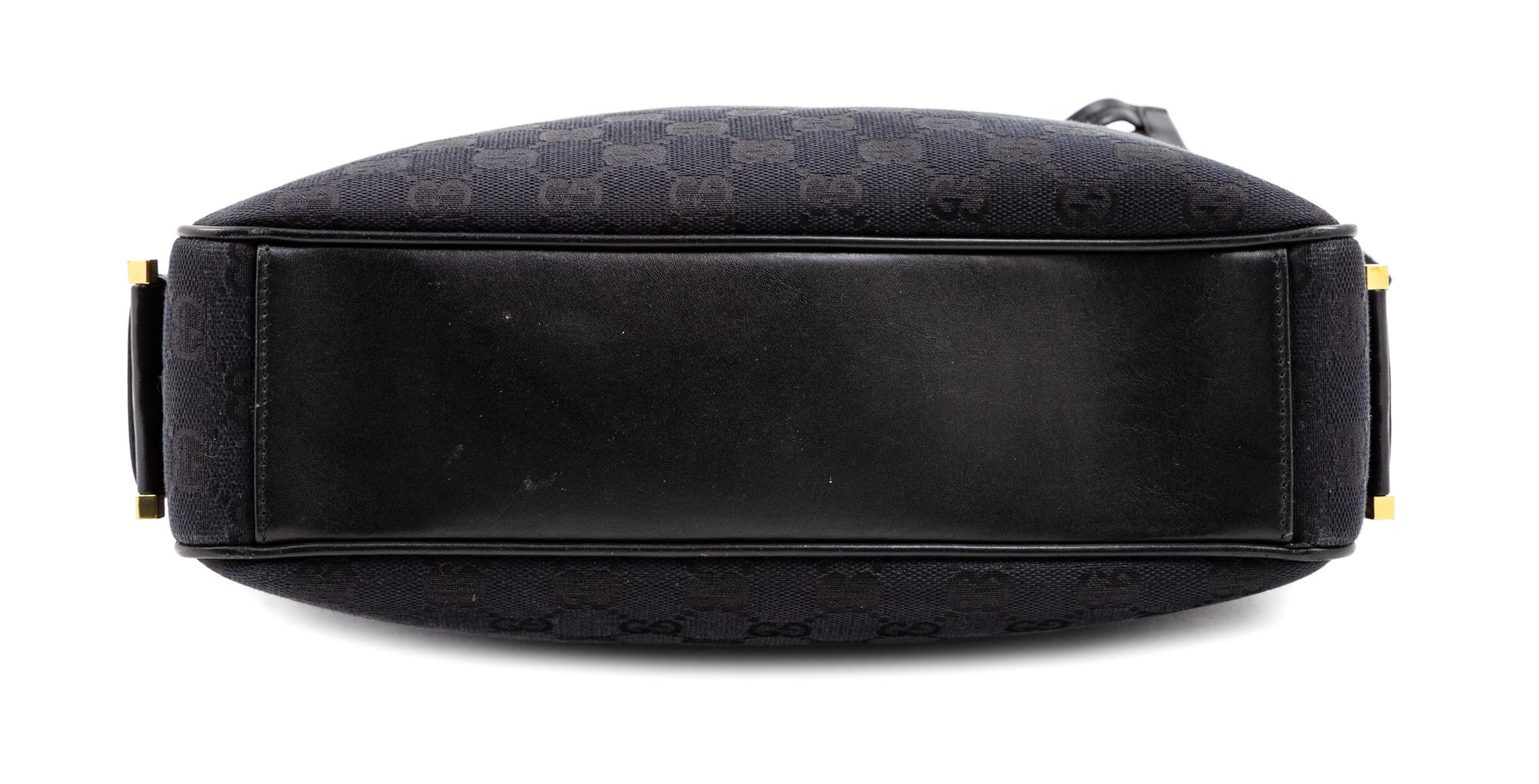 A Gucci Black Monogram Canvas Square Shoulder Bag, 10.5" H x 11" W x 3" D; Shoulder strap: 8.5".