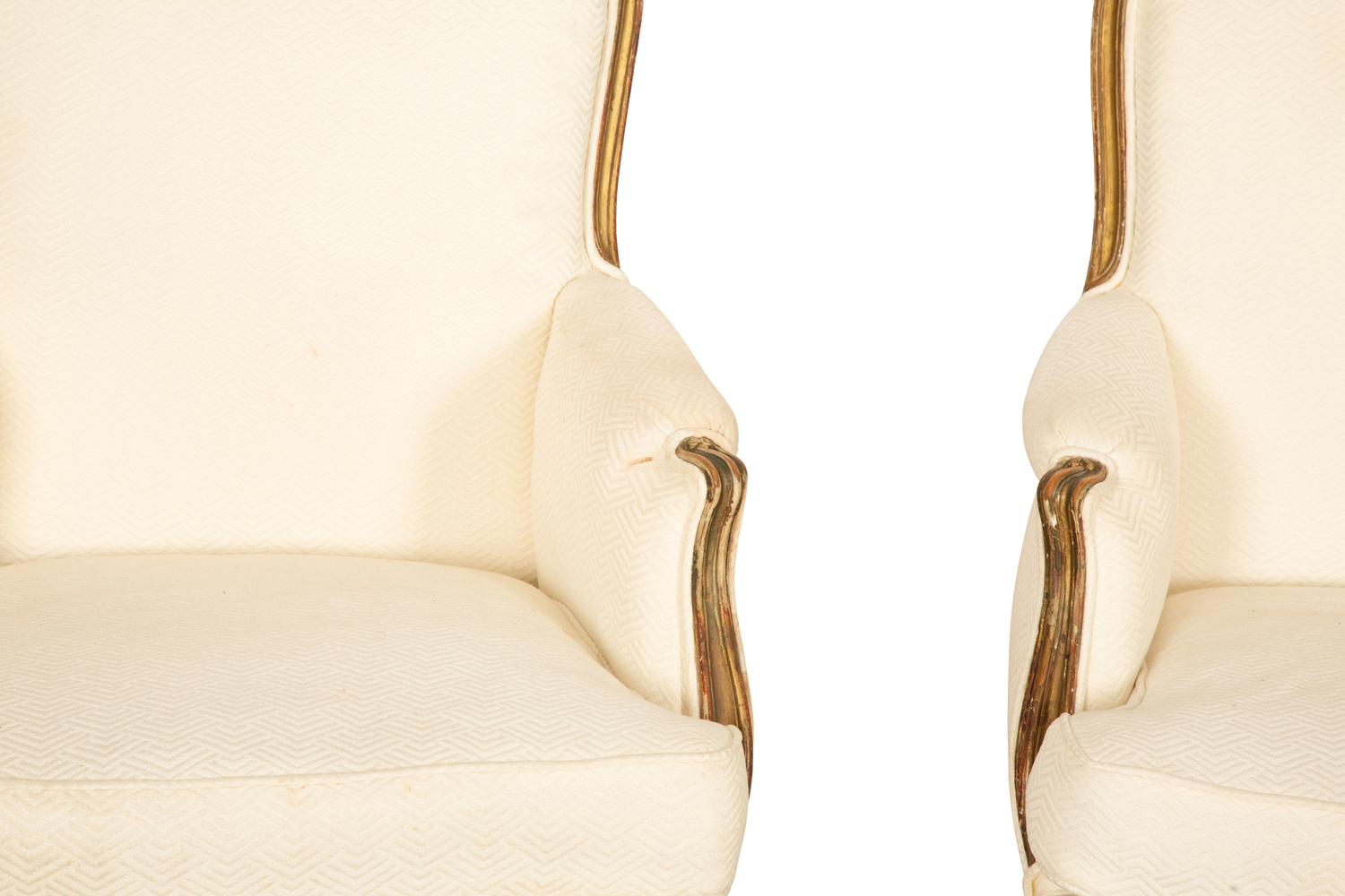 A Pair of Louis XV Style Giltwood Bergères