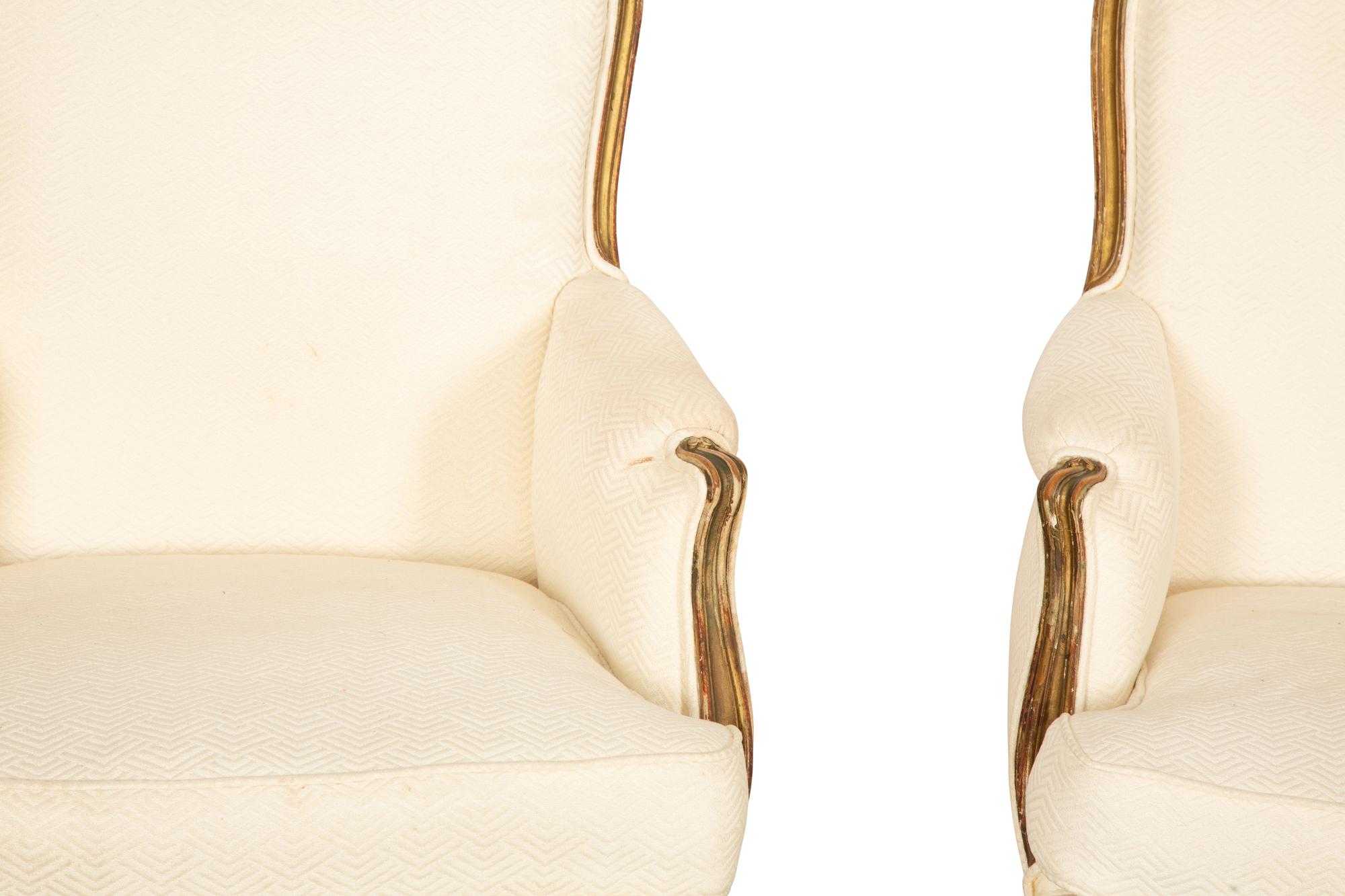 A Pair of Louis XV Style Giltwood Bergères