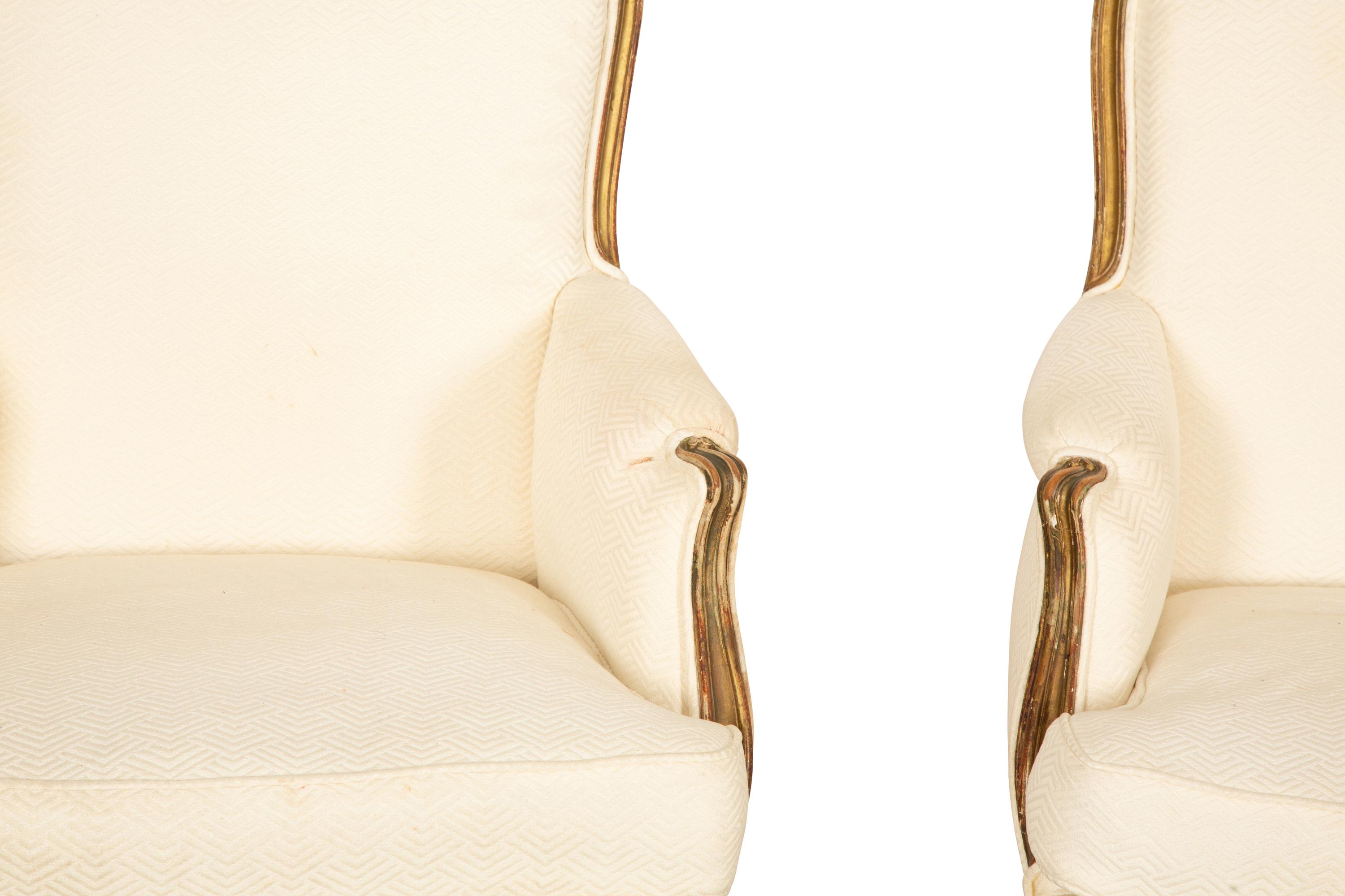 A Pair of Louis XV Style Giltwood Bergères