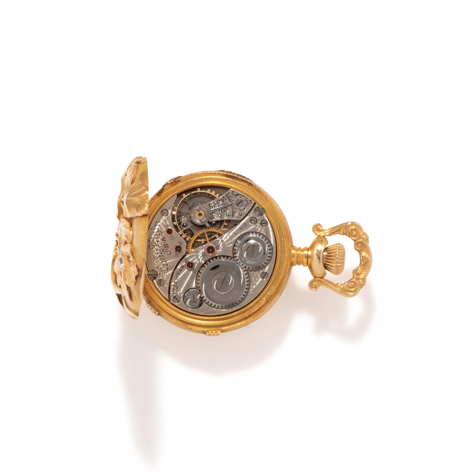 ART NOUVEAU, ELGIN, 14K YELLOW GOLD AND DIAMOND POCKET WATCH