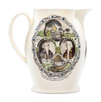 A Liverpool Transfer-Printed Creamware 'Proscribed Patriots / Success to America' Pitcher with Polychrome Embellishment