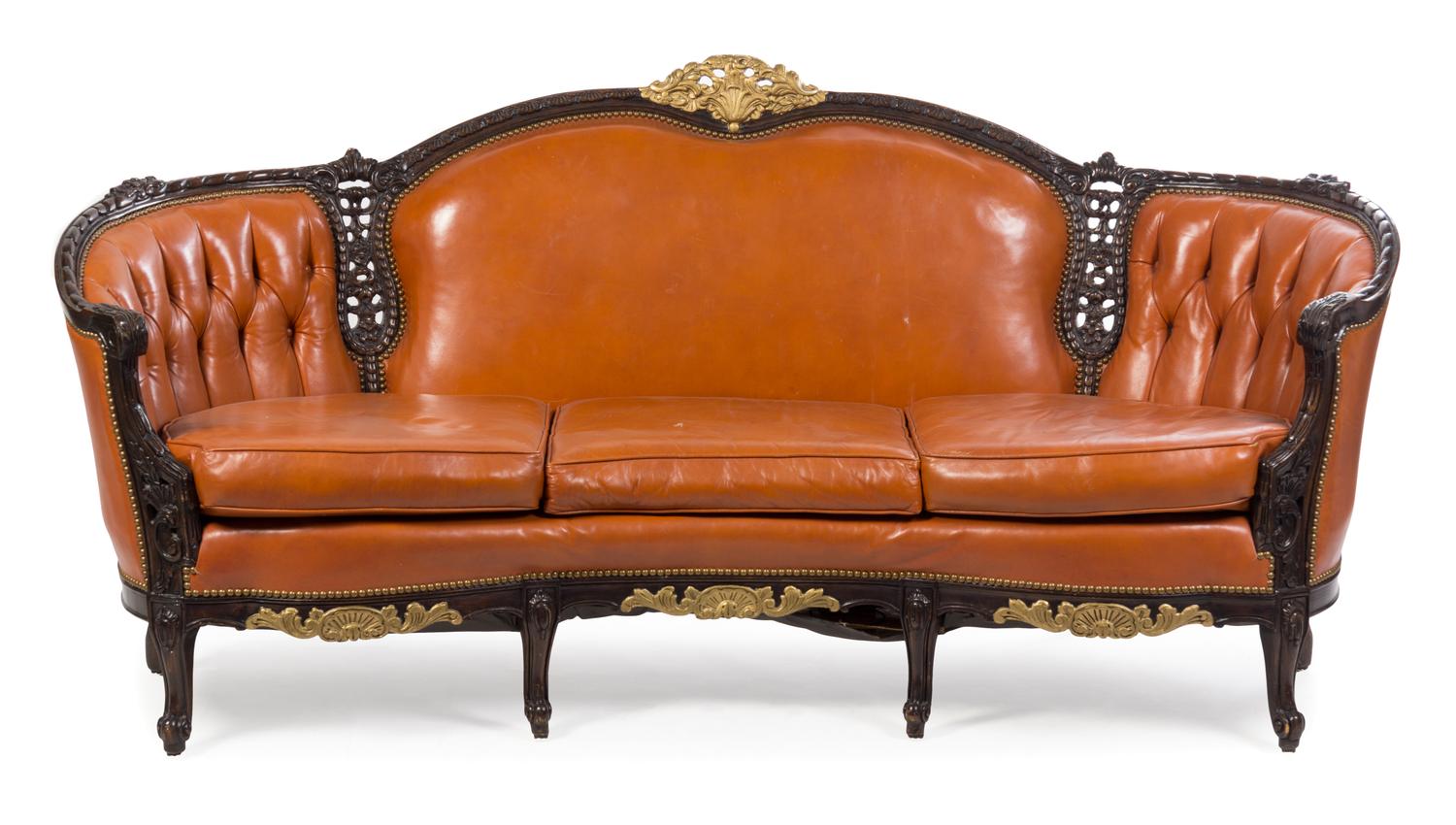 A Louis XV Style Parcel Gilt Parlor Suite Height 37 1/2 x width 80 x depth 34 inches.