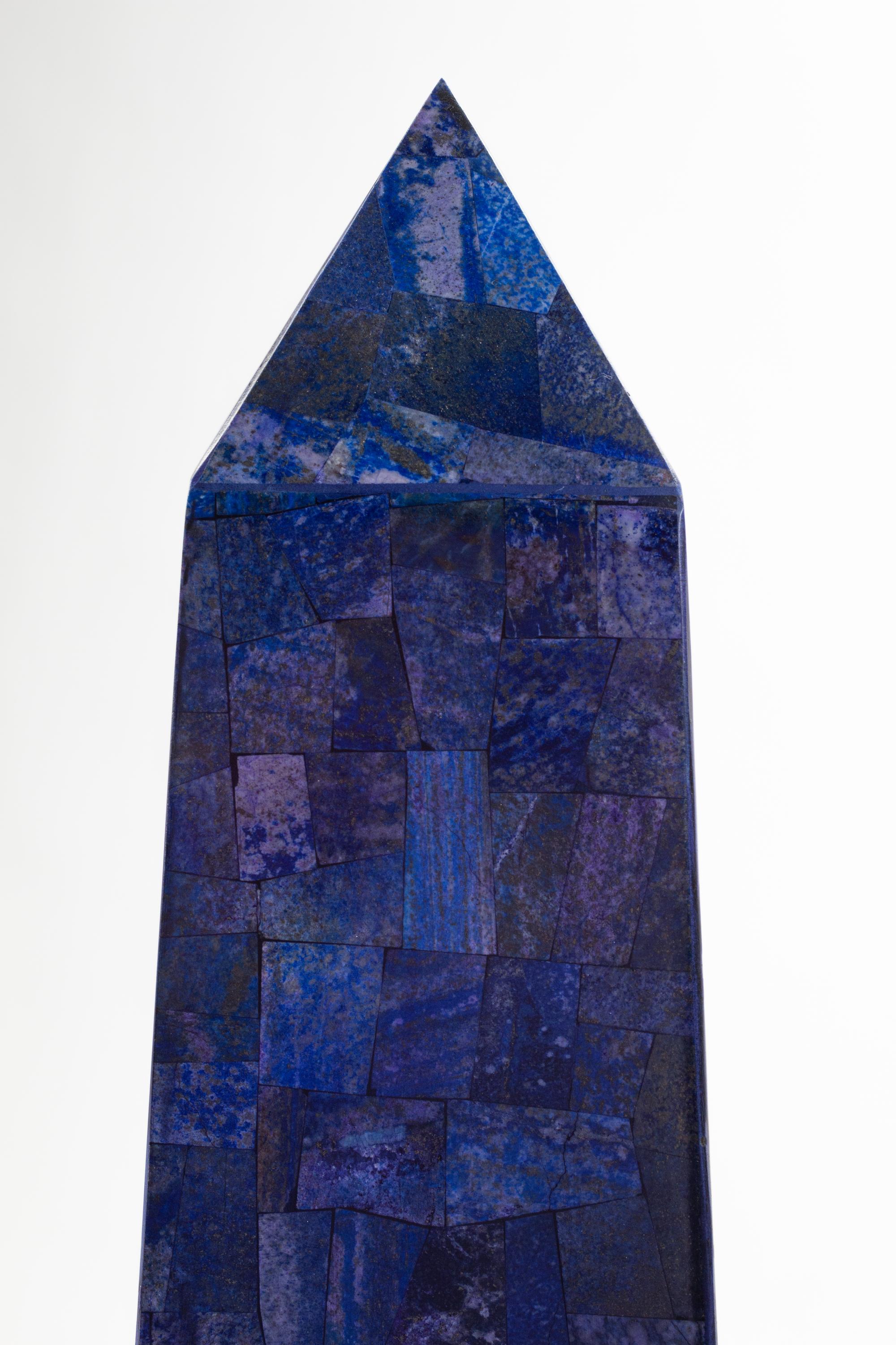 A Pair of Monumental Lapis Lazuli Veneered Obelisks