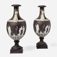 A Pair of Wedgwood Black Dip Jasperware and Black Basalt "Panther" Vases UK, late 19th century