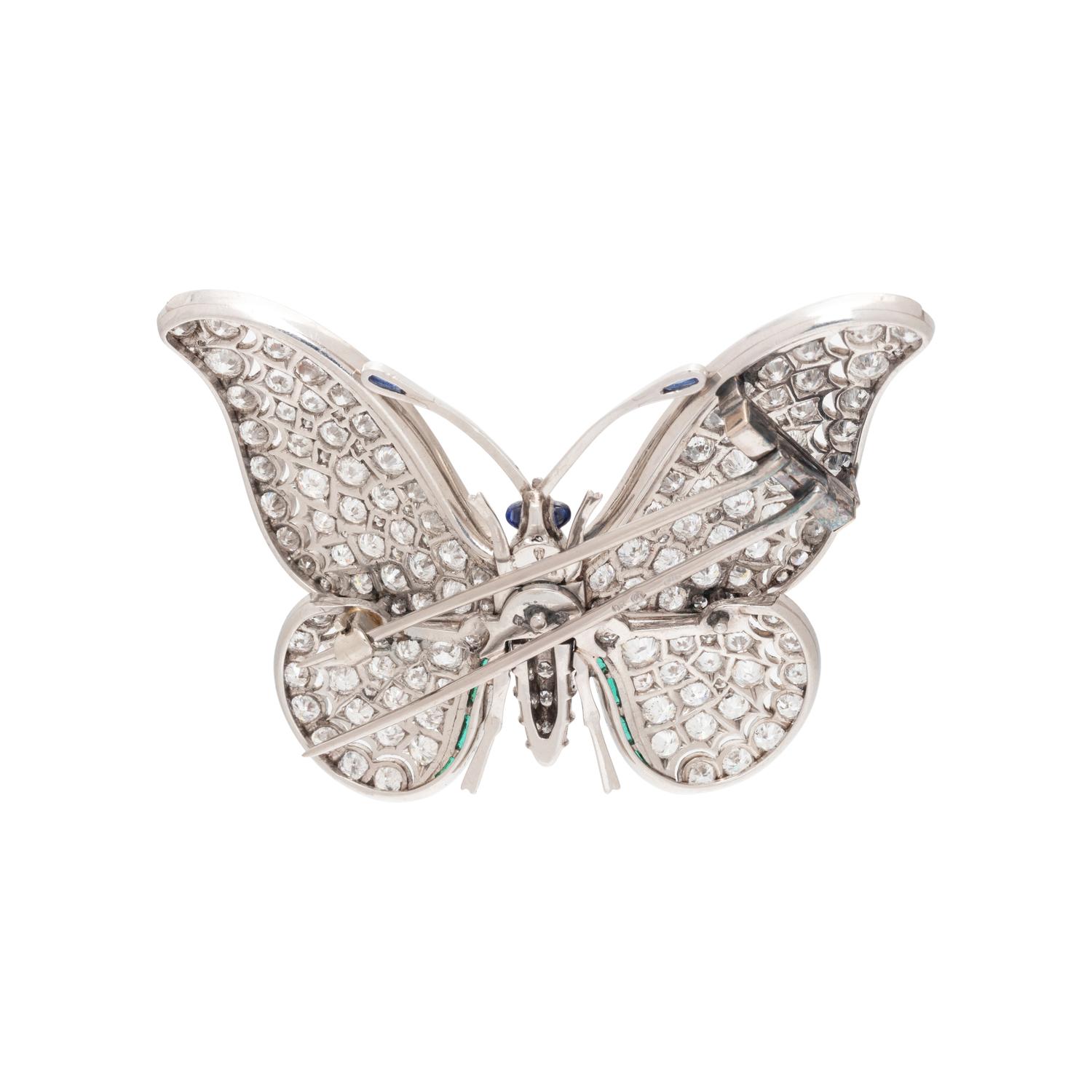 DIAMOND, EMERALD AND SAPPHIRE BUTTERFLY BROOCH