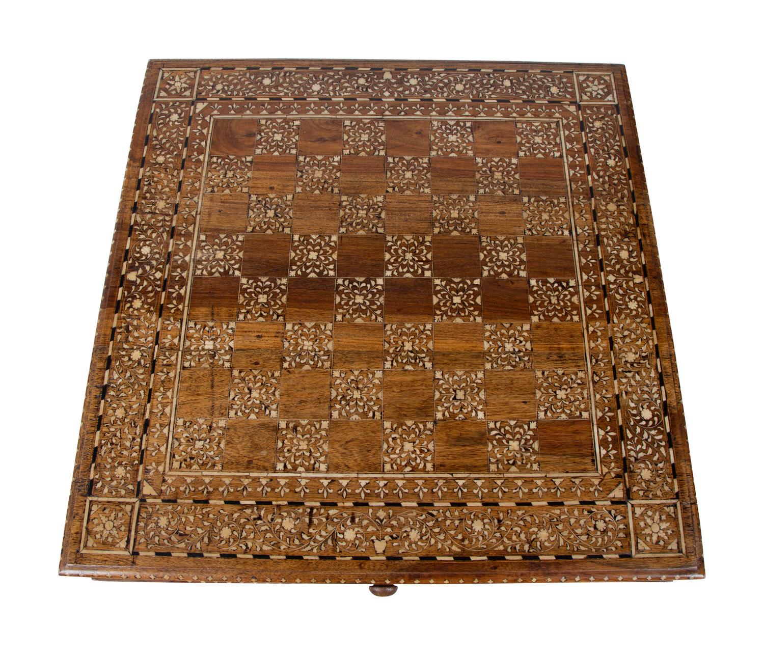 An Anglo-Indian Inlaid Teak & Satinwood Game Table