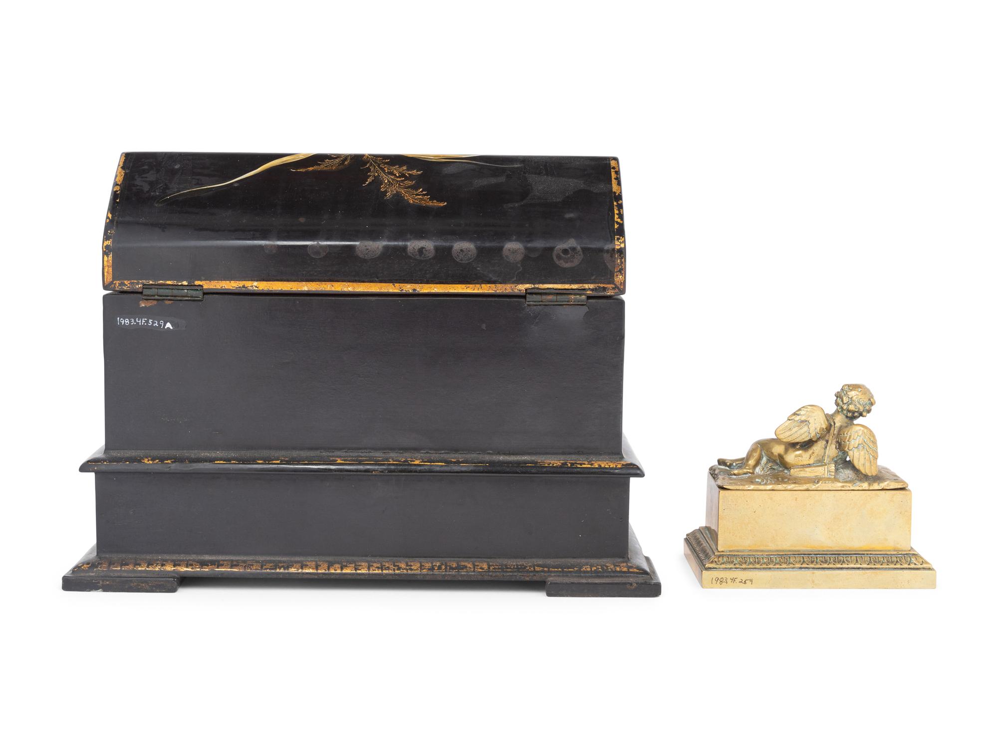 A Victorian Papier-Mâché Ink Stand and Stationery Box