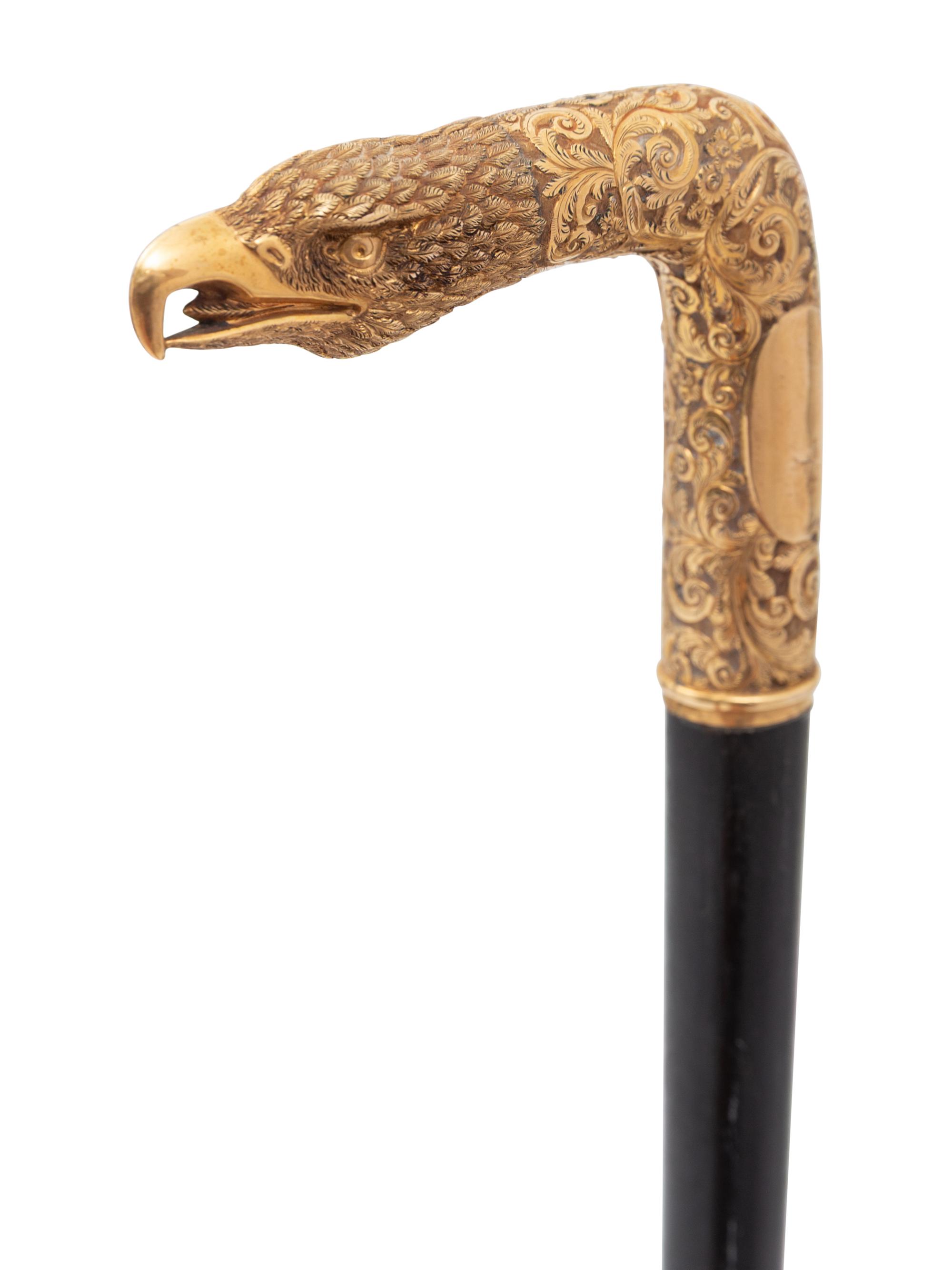 An English Eagle-Form Gilt-Metal and Wood Walking Stick