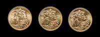 A Group of Three Great Britain 1957 Sovereign Gold Coins