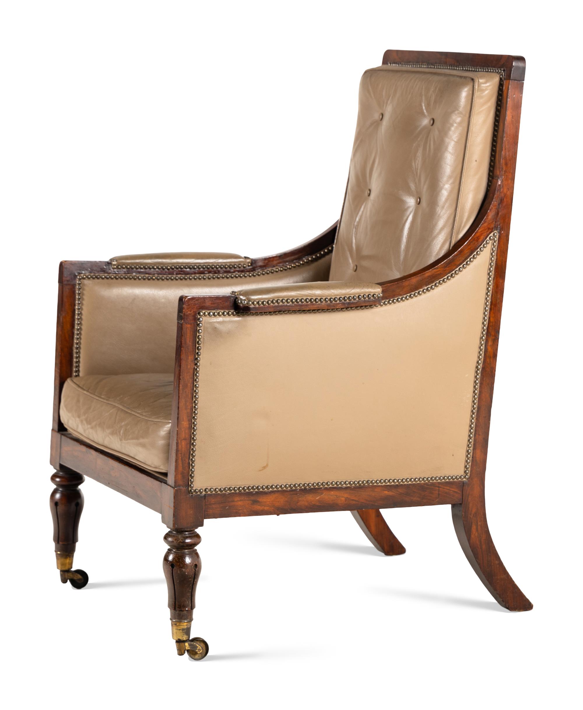 A Regency Style Leather-Upholstered Library Armchair
