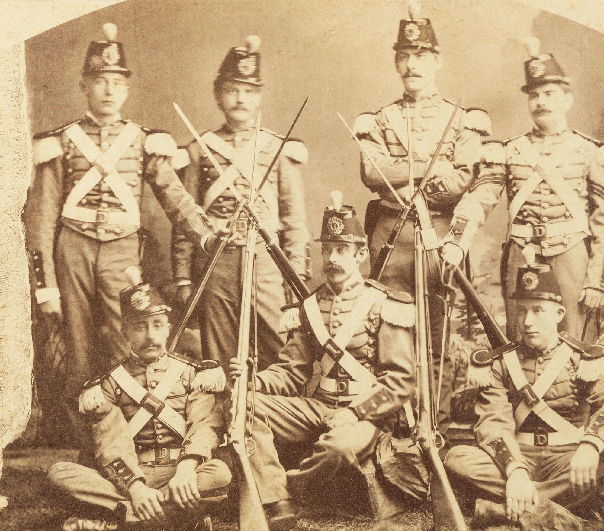 [MILITARIA]. 2 albumen photographs of New York and Michigan Militias.