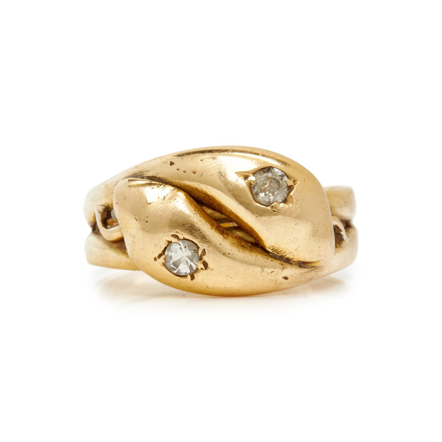 VICTORIAN, YELLOW GOLD AND DIAMOND SNAKE RING