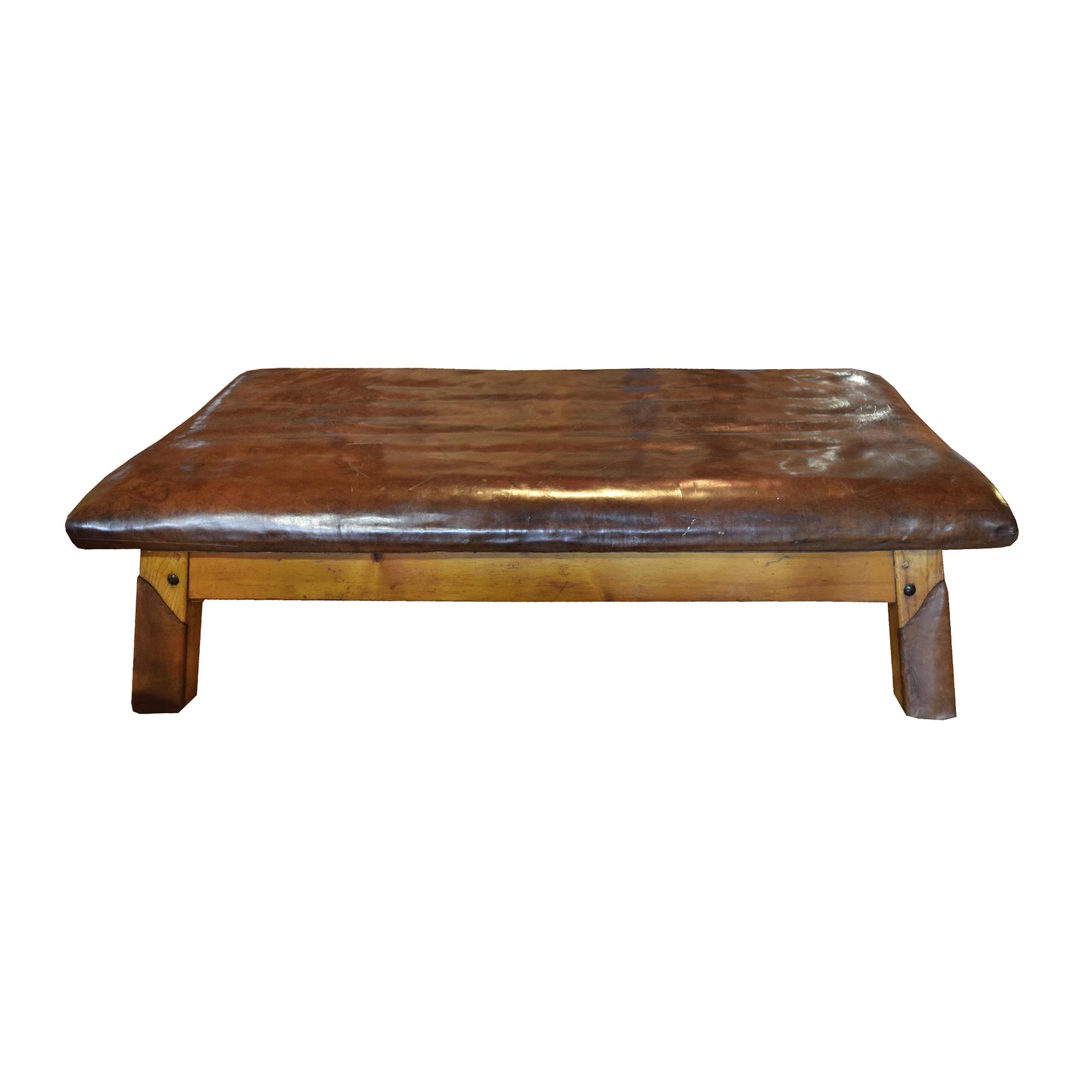 A Wood and Leather Vaulting Bench 67.5" W x 38" D x 20" H — Czech Republic, Circa 1930